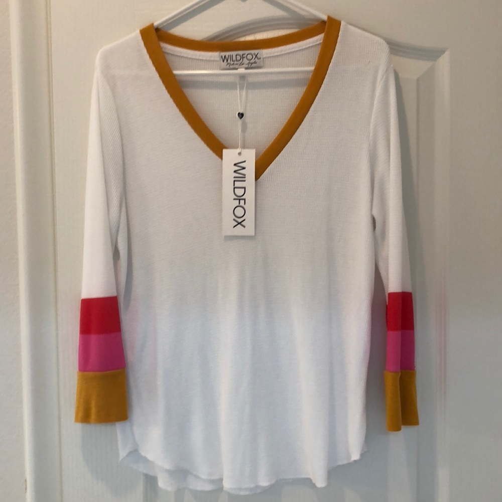 Wildfox Blocked Leroy V-Neck Tee NWT Size L